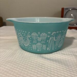 Vintage Pyrex Amish Butterprint Turquoise #473 1 QT Casserole Serving Dish Bowl